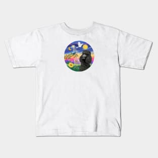 A Black Standard Poodle and the Bluebird of Happiness Kids T-Shirt